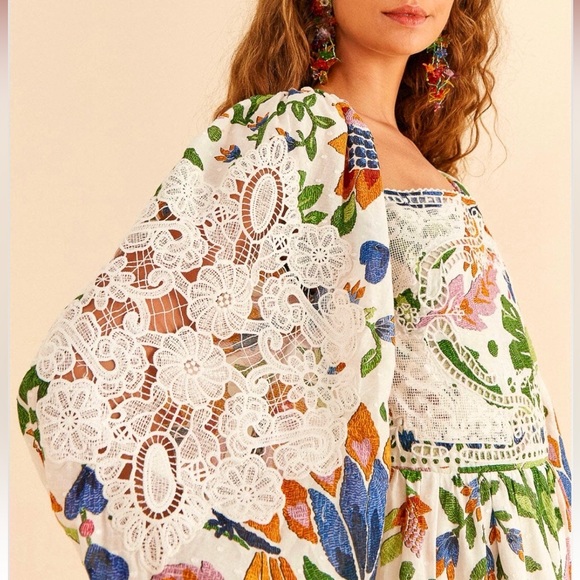 🌺🎉HP🎉🌺 NWOT Farm Rio Summer Garden Lace Midi Dress - Picture 3 of 16